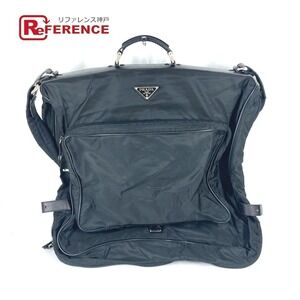 Prada Triangle Logo Plat Bag Shoulder Handbag Travel Boston Nylon Black